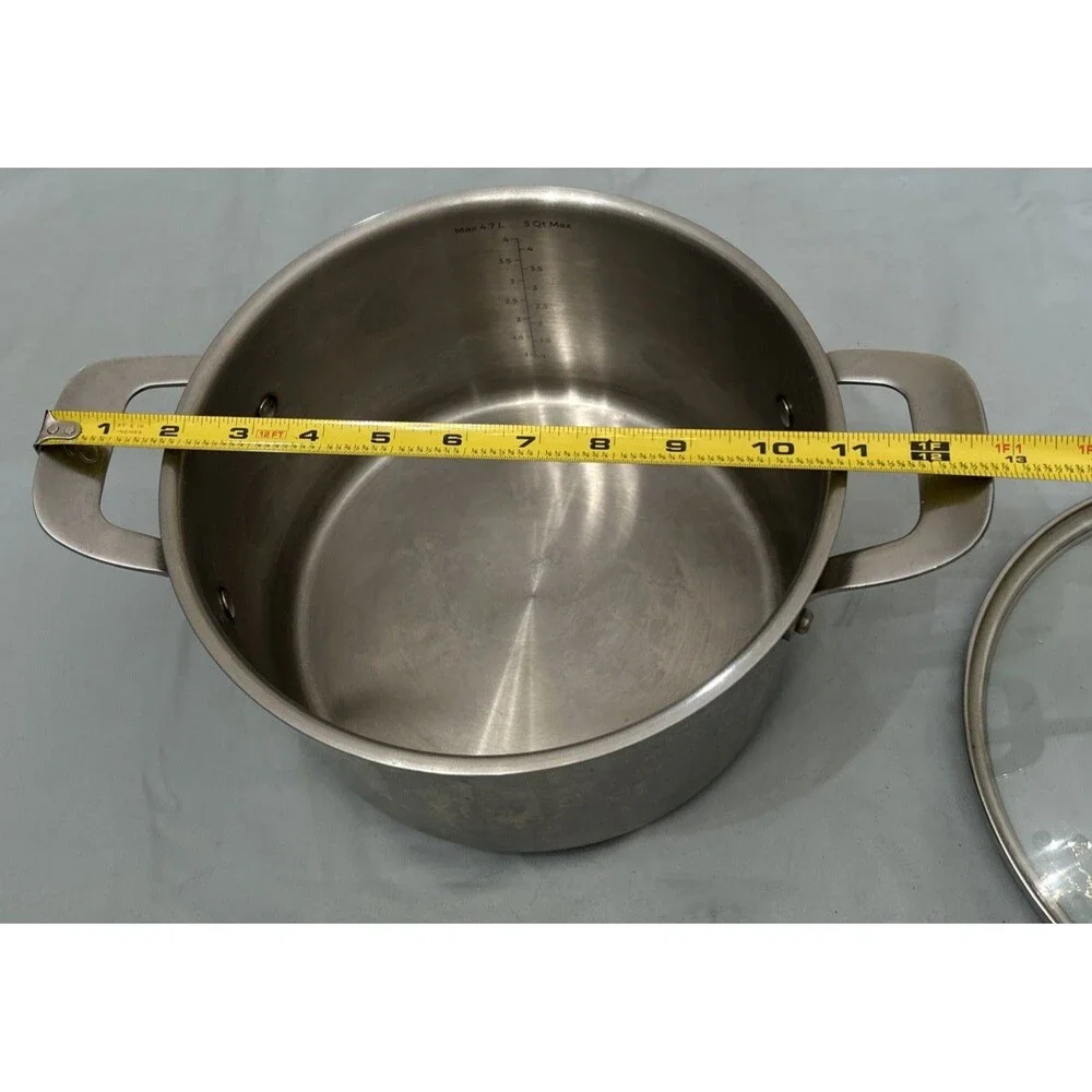 Emeril Lagasse 5 Qt 4.7 L Stock Pot Dutch Oven Stainless Steel with Clear Lid